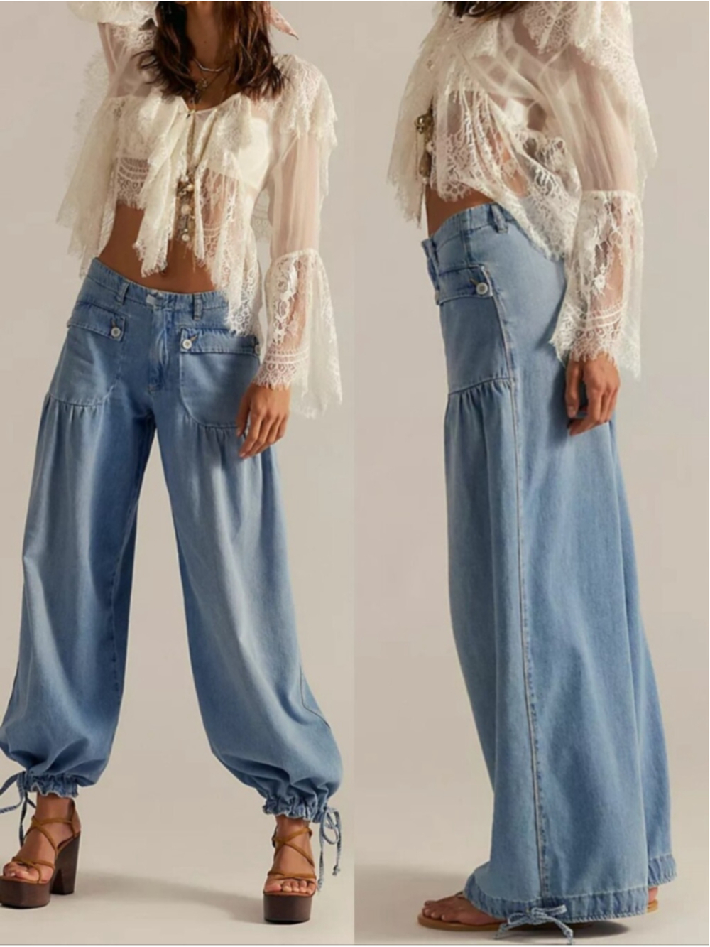 We The Free Lotus Jeans Denim Balloon Wide Leg Adjustable Cuff Sz 27 Piratecore